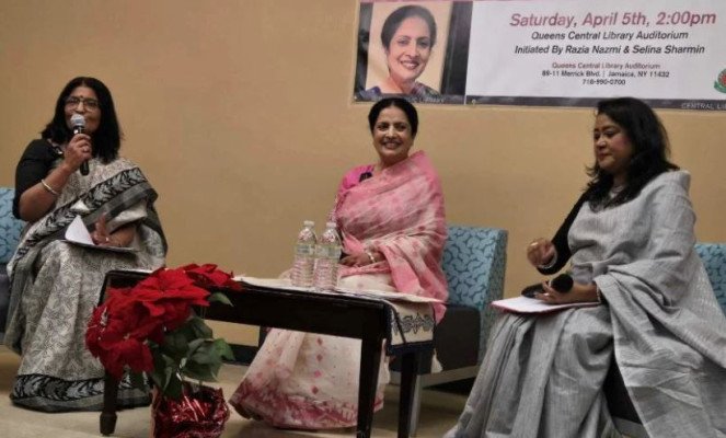 কুইন্স লাইব্রেরিতে সম্মাননা পেলেন নিক ব্যুরন ও রাহাত হোসেন